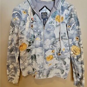RARE*LUCKY BRAND Y2K Sweatshirt Hoodie ASIAN EMBROIDERY CRANES*FLORAL*LRG